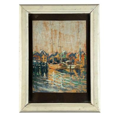 K. RAMLET PASTEL DRAWING | Boats in a Harborscape 10.5 x 8 in., sheet Signed lower right - w. 12 x h. 16 in (frame)
