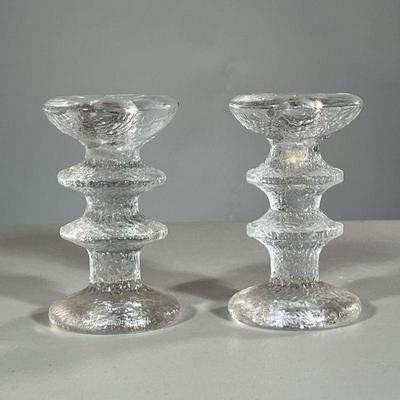 PAIR MOTTLED GLASS CANDLESTICKS | h. 5 in
