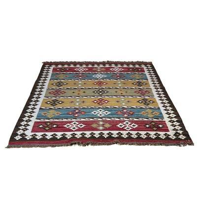 FLAT WOVEN CARPET | Colorful bands of geometric devices - l. 94 x w. 69 in
