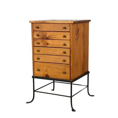 WOOD CHEST ON STAND | Black wrought iron base - l. 16.25 x w. 17 x h. 30.5 in
