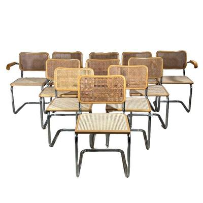 (11PC) MARCEL BREUER / CESCA DINING CHAIRS | Chrome with wood frames and caning. Impressed 