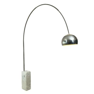 ARCO FLOOR LAMP | Tested functioning, no apparent markings to marble but with fragment of an old paper label on the metal tube section....