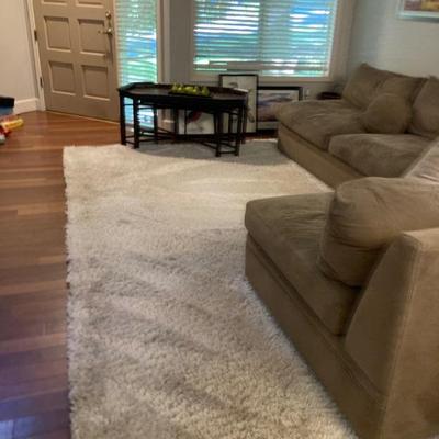 Brown Sectional,  and plush white rug; 8x10, freshly cleaned
