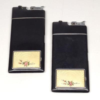 Two Art Deco Cigarette Case Lighter Compacts