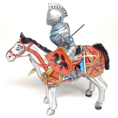 Mikuni Japan Wind-Up Knight on Horse Tin Toy