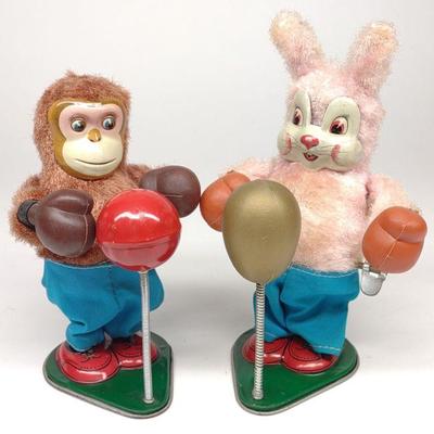 Japan Wind-Up Boxing Monkey & Bunny Toys