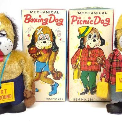Yonezawa Wind-Up Boxing & Picnic Dog Toys w/ Box
