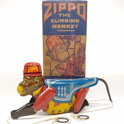 Marx Zippo the Climbing Monkey Tin Toy w/ Box