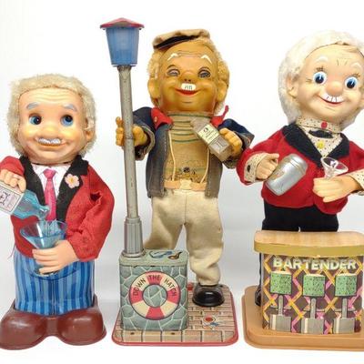 3 Vintage Battery Op Drinking & Bartender Toys