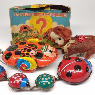 3 Japan Ladybug Wind-Up Mechanical Toys