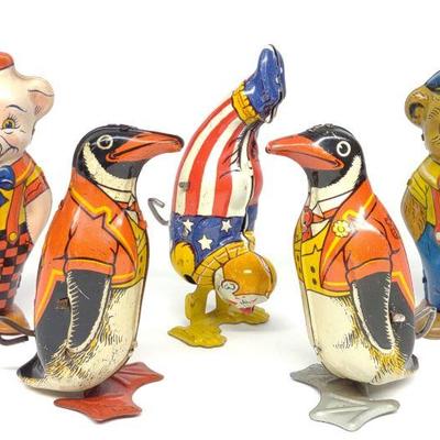 5 J. Chein Wind-Up Tin Litho Toys