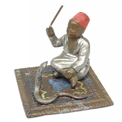 German Cold Painted Bronze Snake Charmer
