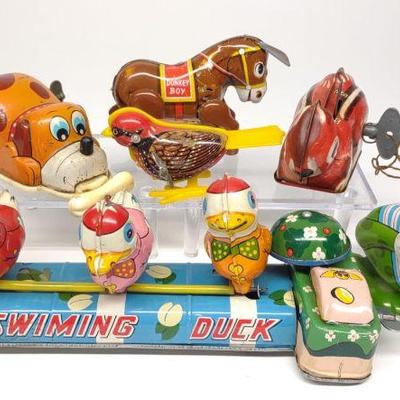 7 Japan Wind-Up Tin Litho Toys