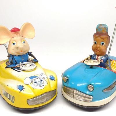 2 Yoshiya Wind-Up Tin Bumper Car Toys