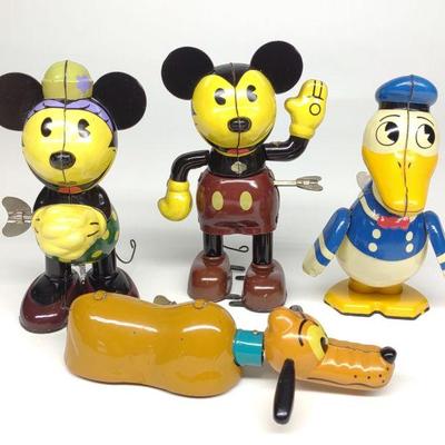 4 Retro Wind-Up Mickey Mouse Tin Litho Toys