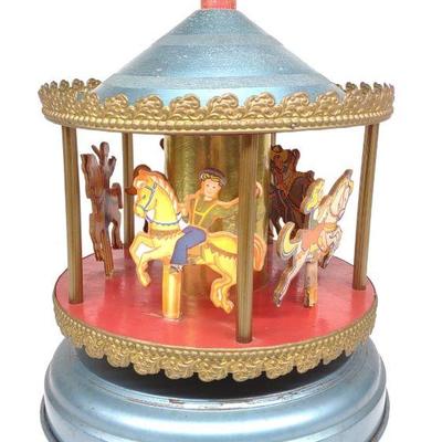Vintage Metal Wind-Up Musical Carousel