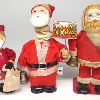 3 Japan Wind-Up Santa Claus Toys