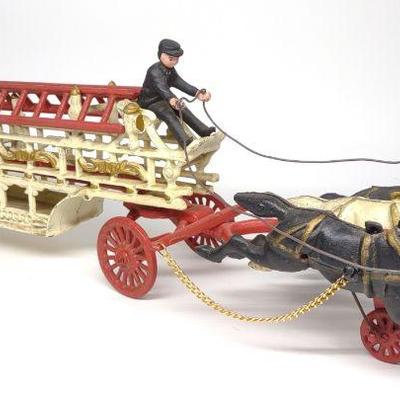 Cast Iron Horse Drawn Hook & Ladder Wagon (Repro)