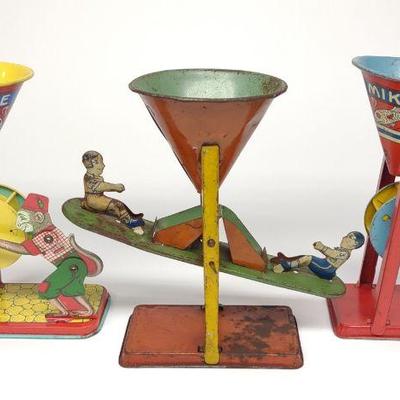 3 J Chein Tin Sand Toys (Busy Mike & See Saw)
