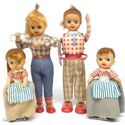 4 Japan Wind-Up Mechanical Girl Toys