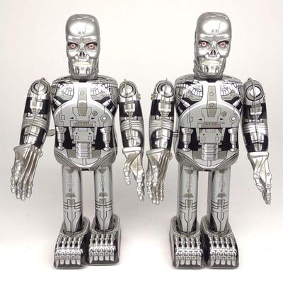2 Tin Wind-Up Terminator Robot Toys