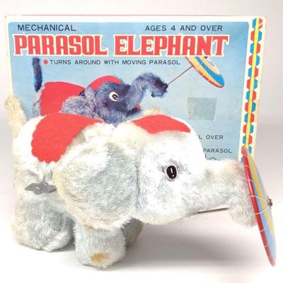 Japan Parasol Elephant Wind-Up Toy w/ Box