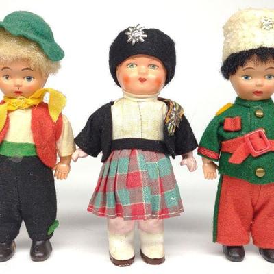 3 German Wind-Up Dancing Doll Toys