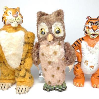 3 Marx Wind-Up Mechanical Toys (Tigers & Owl)