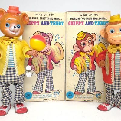 Alps Chippy & Teddy Wind-Up Toys w/ Boxes