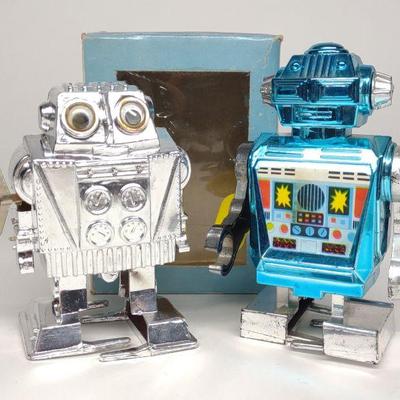2 Vintage Wind-Up Walking Robot Toys