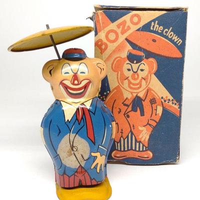 Joustra Bozo the Clown Tin Wind-Up Toy w/ Box