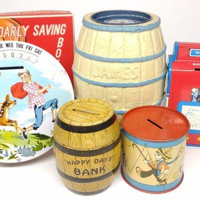 5 Tin Litho Coin Still Banks