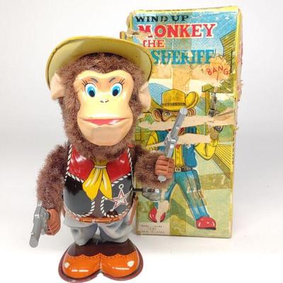TN Japan Wind-Up Monkey The Sheriff Toy w/ Box