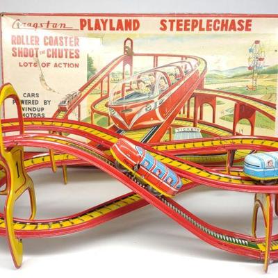 Cragstan Playland Roller Coaster Tin Toy w/ Box