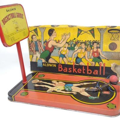 1950s Baldwin Tin Litho Basketball Game w/ Box