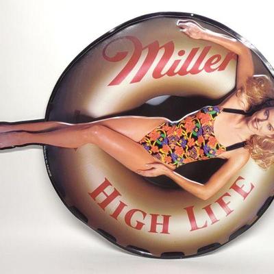 Miller High Life Beer Metal Die Cut Pool Girl Sign