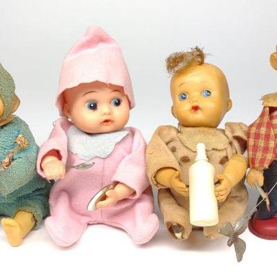 4 Japan Wind-Up Mechanical Toy Babies