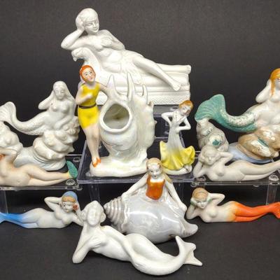 11 Bisque Bathing Beauty Figures & Mermaids Japan