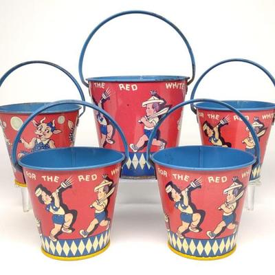 T Cohn Tin Patriotic Sand Pail Set & Bubble Cow