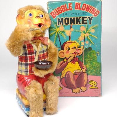 Japan Battery Op Bubble Blowing Monkey Toy w/ Box
