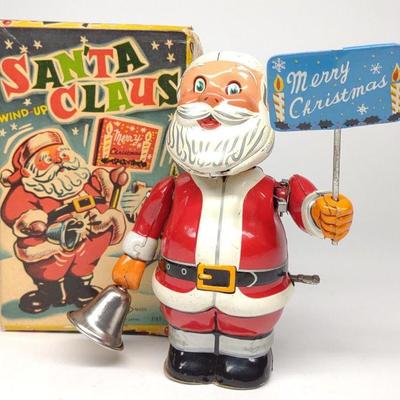 TN Japan Tin Wind-Up Santa Claus Toy w/ Box