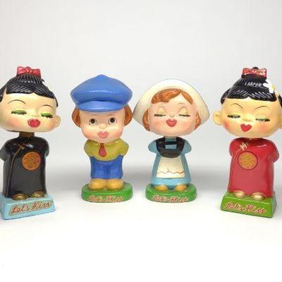 6 Vintage Japan Lets Kiss Nodders / Bobble Heads