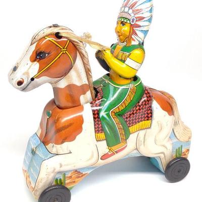 Japan Tin Galloping Indian Friction Toy