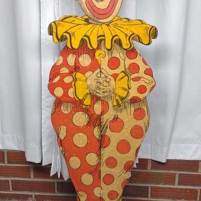 Vintage Die Cut Circus Clown Sign 42" tall