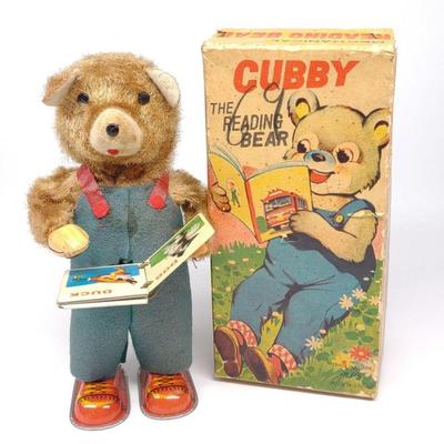 Alps Cubby the Reading Bear Wind-Up Toy w/ Box