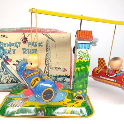 Yone Japan Wind-Up Amusement Park Rocket Ride Toy