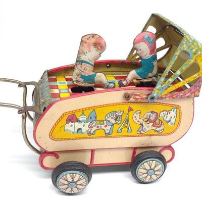Japan Tin Friction Baby Carriage Toy
