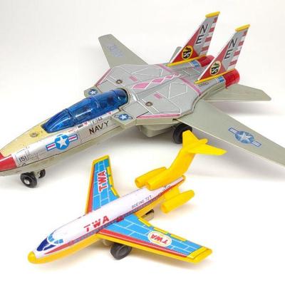 Two Vintage Tin Toy Planes (1 Battery Op)