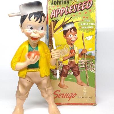 1950s Johnny Appleseed Rubber Squeaky Toy w/ Box