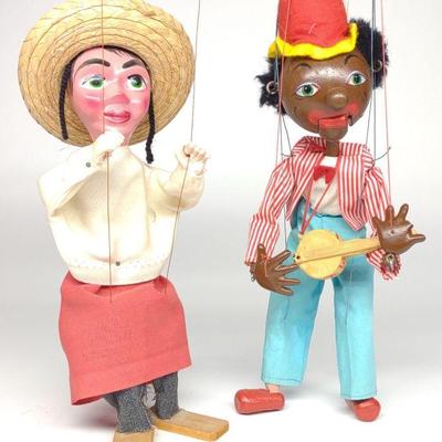 2 Vintage Marionette String Puppets